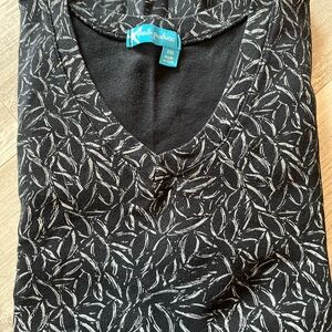Fresh Produce Black V-Neck leaf Patterned Top XXL